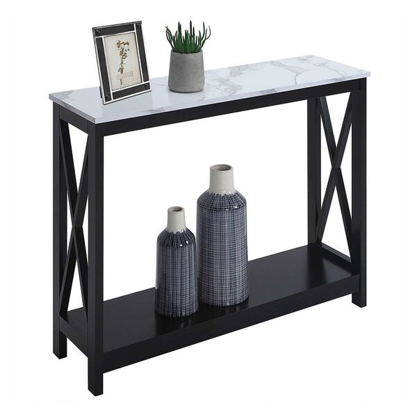 Oxford White Faux Marble and Black Console Table with Shelf, image 4