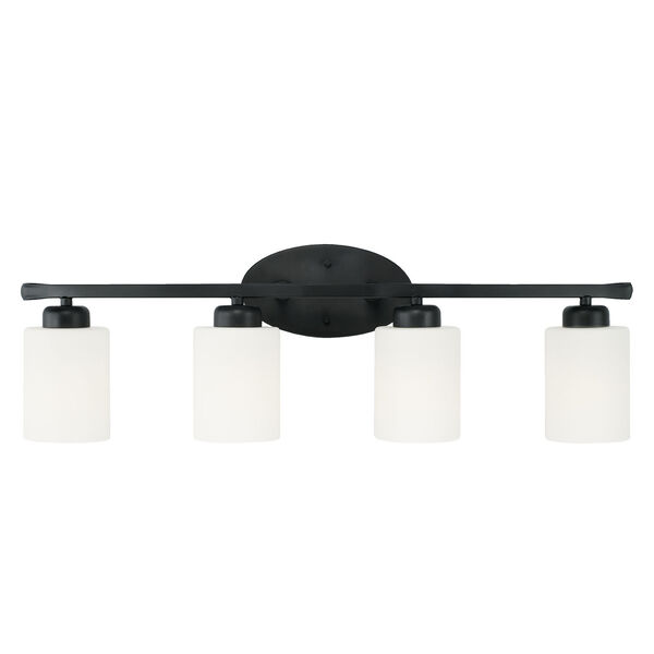 HomePlace Dixon Matte Black Four-Light Bath Vanity with Soft White Glass Shades, image 2