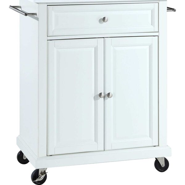 Compact White White Stone Top Kitchen Cart, image 2