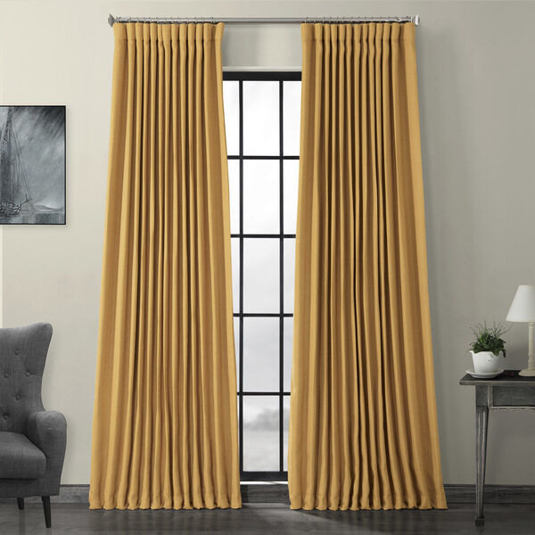 Gold Faux Linen Extra Wide Blackout Curtain Single Panel, image 1