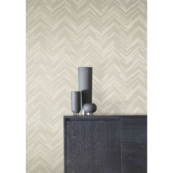 Polished Chevron Cream and Gold Wallpaper, image 3