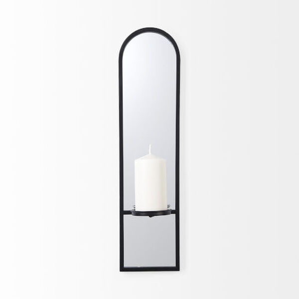 Evianna Black Mirrored with Metal Frame Wall Candle Holder, image 2