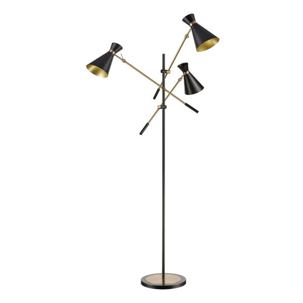 Chiron Black with Aged Brass Three-Light LED Floor Lamp, image 2