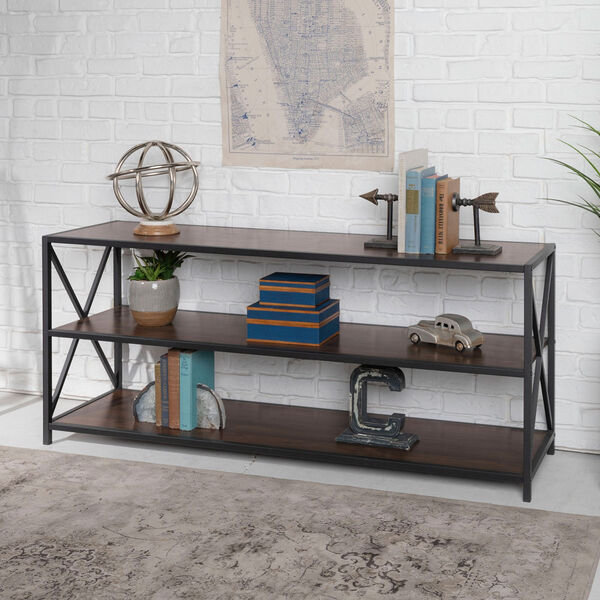 60-Inch X-Frame Metal and Wood Console Table - Dark Walnut, image 6