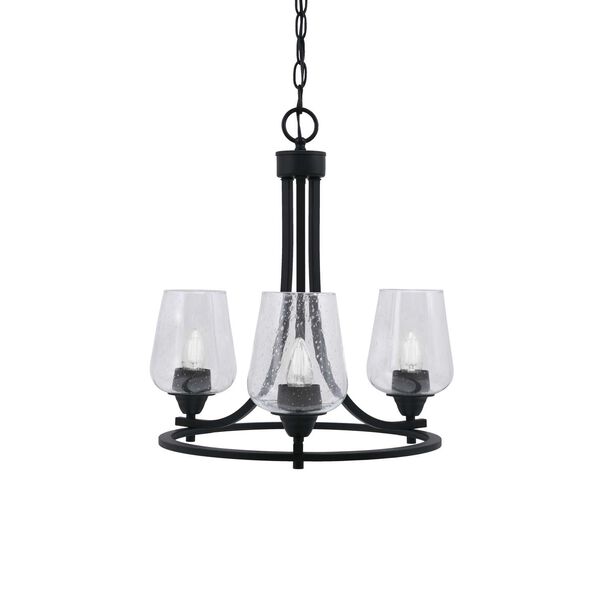Paramount Matte Black Three-Light Uplight Chandelier with Five-Inch Clear Bubble Glass, image 1