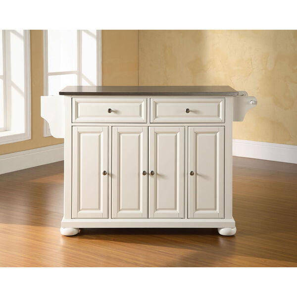 Alexandria Stainless Steel Top Kitchen Island in White Finish, image 5