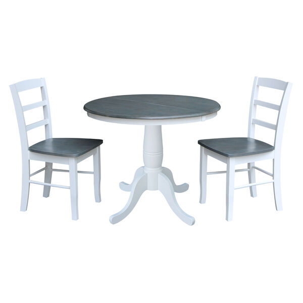 White and Heather Gray 36-Inch Round Extension Dining Table with Two Ladderback Chair, Three-Piece, image 2