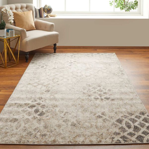 Camellia Casual Abstract Ivory Gray Rectangular 4 Ft. 3 In. x 6 Ft. 3 In. Area Rug, image 3