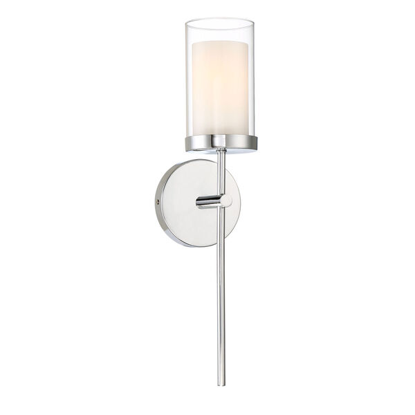 Nicollet Chrome One-Light Wall Sconce with Clear and Etched Opal Glass Shade, image 2
