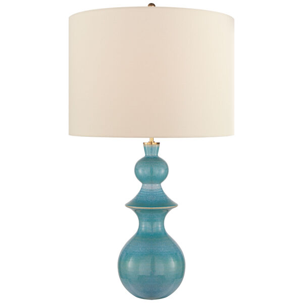 Saxon Large Table Lamp in Sandy Turquoise with Cream Linen Shade by kate spade new york, image 1