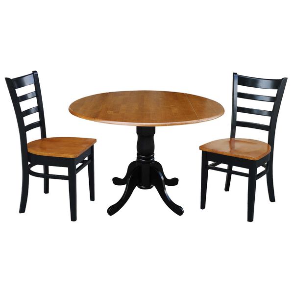 Black and Cherry 42-Inch Dual Drop Leaf Dining Table with Ladderback Chairs, Three-Piece, image 1
