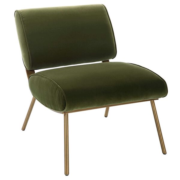 Knoll Brushed Brass Olive Green Armless Chair, image 1