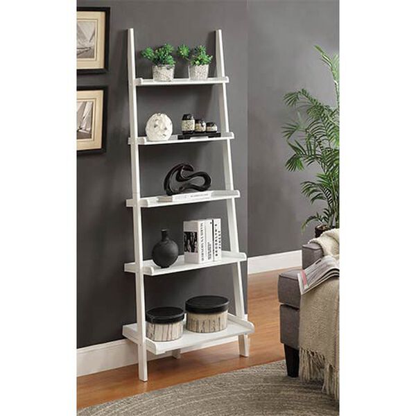 French Country White Bookshelf Ladder, image 3