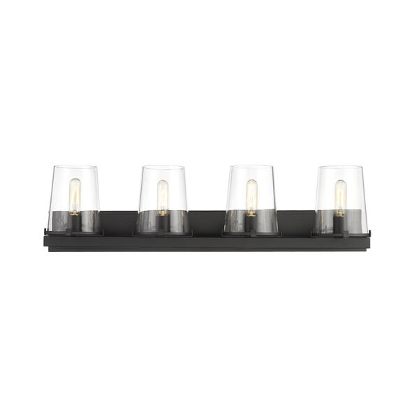 Callista Matte Black Four-Light Bath Vanity with Clear Glass Shade, image 4