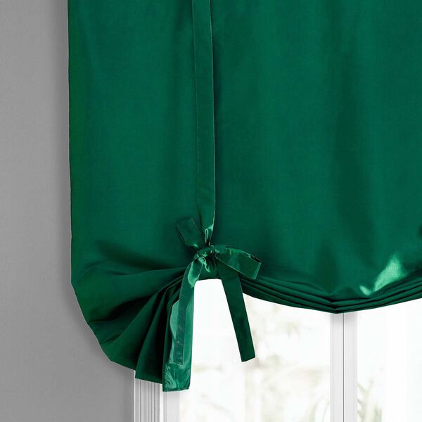 Emerald Green Faux Silk Taffeta Tie-Up Window Shade Single Panel, image 6