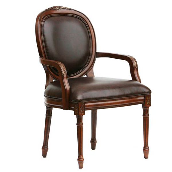 Bonded Leather Chair with Traditional Oval Back Chair And Intricate Floral Carving, image 1