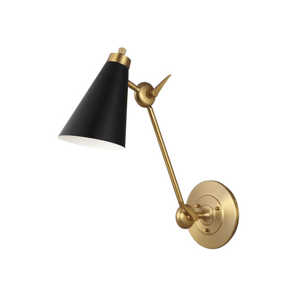 Signoret Burnished Brass and Black One-Light Library Wall Sconce, image 1