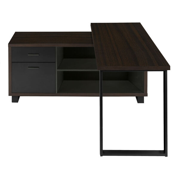 Espresso Computer Desk with Drawers and Shelves, image 4