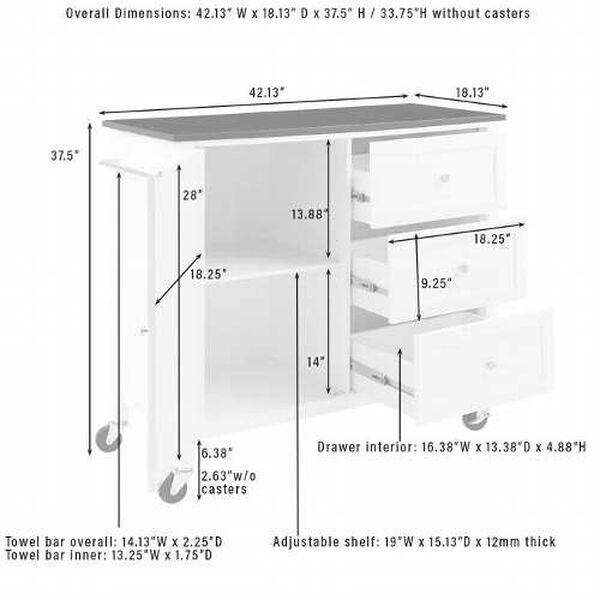 Soren White and Stainless Steel Top Kitchen Island, image 3