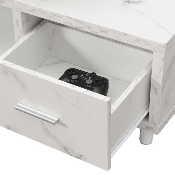 Seal II White Faux Marble One-Drawer 60 Inch TV Stand with Shelves, image 5