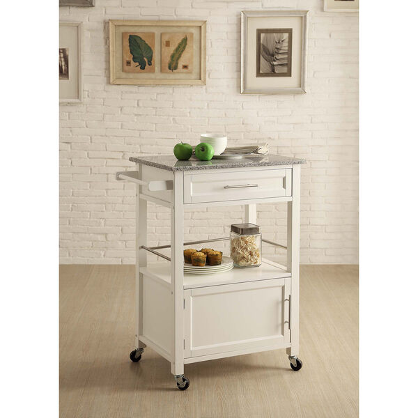 Dylan White Kitchen Cart with Granite Top, image 1