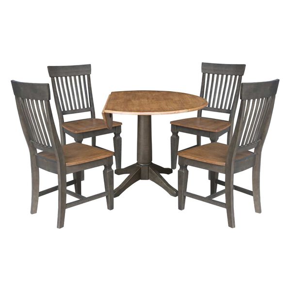 Hickory Washed Coal Round Dual Drop Leaf Dining Table with Four Slatback Chairs, image 4