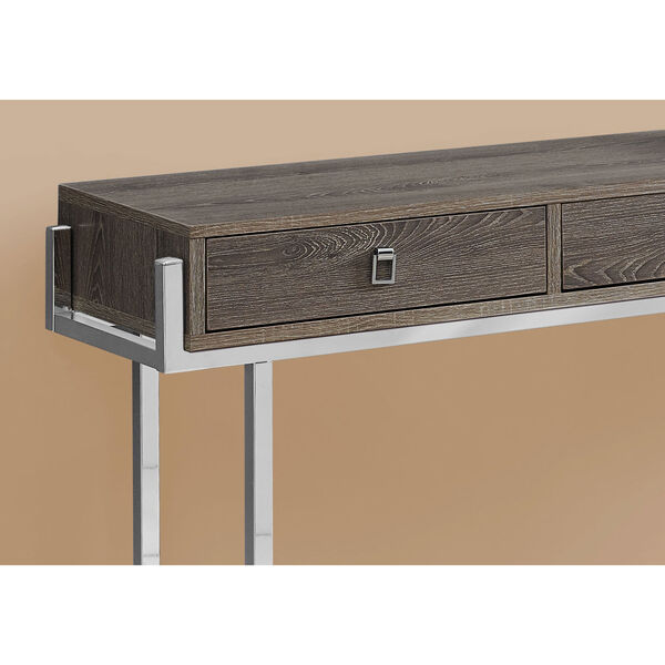 Dark Taupe and Chrome 12-Inch Accent Table with Three Drawers, image 3