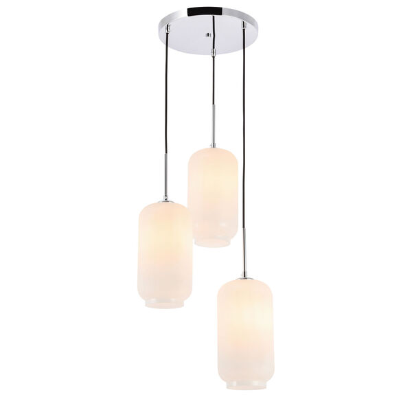 Collier Chrome 16-Inch Three-Light Pendant with Frosted White Glass, image 1