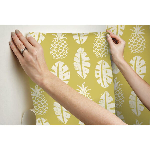Pineapple Yellow White Peel and Stick Wallpaper, image 3