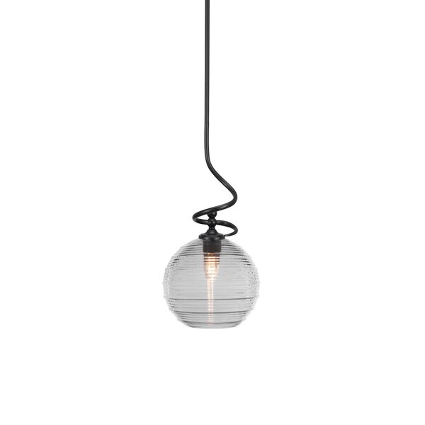 Capri Matte Black One-Light Pendant with Clear Ribbed Glass, image 1