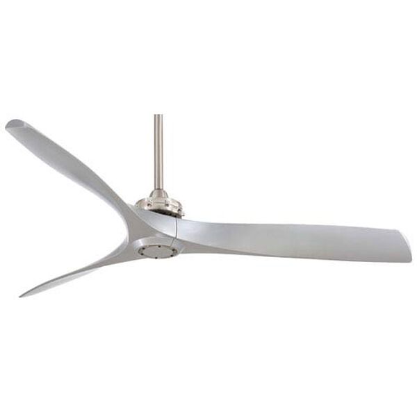Aviation 60-Inch Ceiling Fan in Brushed Nickel with Three Silver Blades, image 1