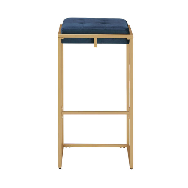 Minnie Gold and Blue Velvet Button Tufted Bar Stool, Set of Two, image 2