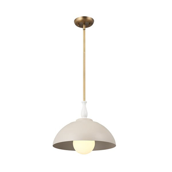 Homestead Greige, White and Natural Brass 14-Inch One-Light Pendant, image 1