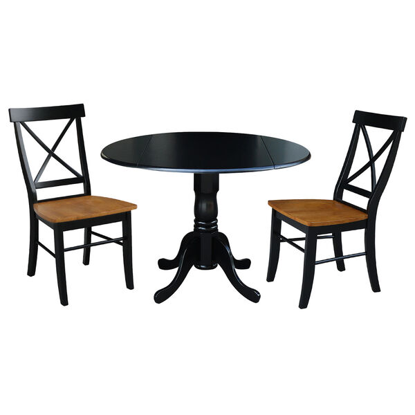 Black 42-Inch Dual Drop Leaf Dining Table with Black and Cherry Two Cross Back Dining Chair, Three-Piece, image 1