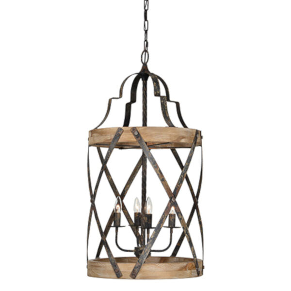 Hana Rustic Black and Driftwood Four-Light Chandelier, image 1
