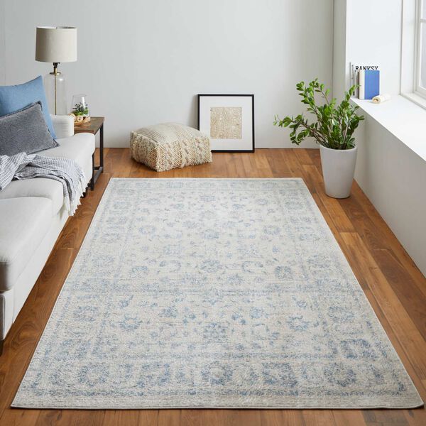 Camellia Casual Floral Botanical Ivory Blue Rectangular 4 Ft. 3 In. x 6 Ft. 3 In. Area Rug, image 5