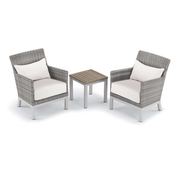 Argento and Travira Eggshell White Three-Piece Outdoor Club Chair with Lumbar Pillows End Table Set, image 1