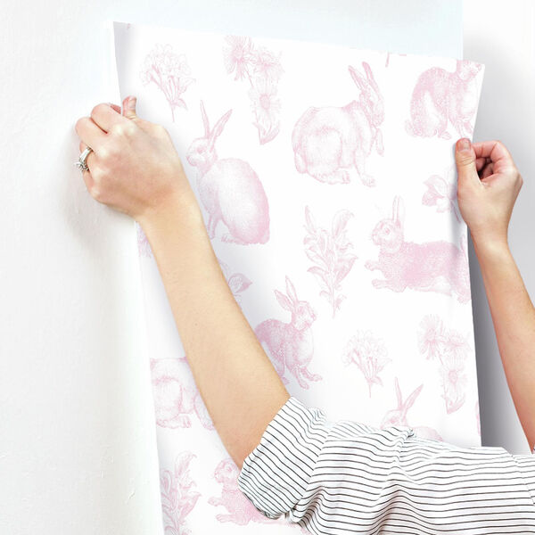 A Perfect World Pink Bunny Toile Wallpaper - SAMPLE SWATCH ONLY, image 3