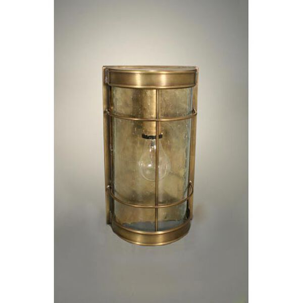 Nautical Antique Brass One-Light Sconce with Clear Seedy Glass, image 1