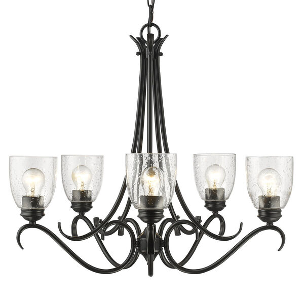 Parrish Black Five-Light Chandelier with Seeded Glass, image 1