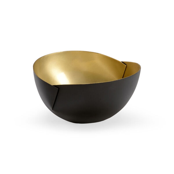 Matte Black and Gold Oval Double Edge Bowl, image 1