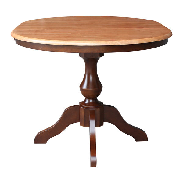 Cinnamon and Espresso Round Top Pedestal Dining Table with 12-Inch Leaf, image 6