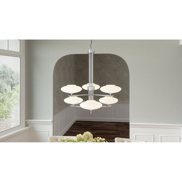 Chenal Polished Chrome and White Six-Light Chandelier, image 3