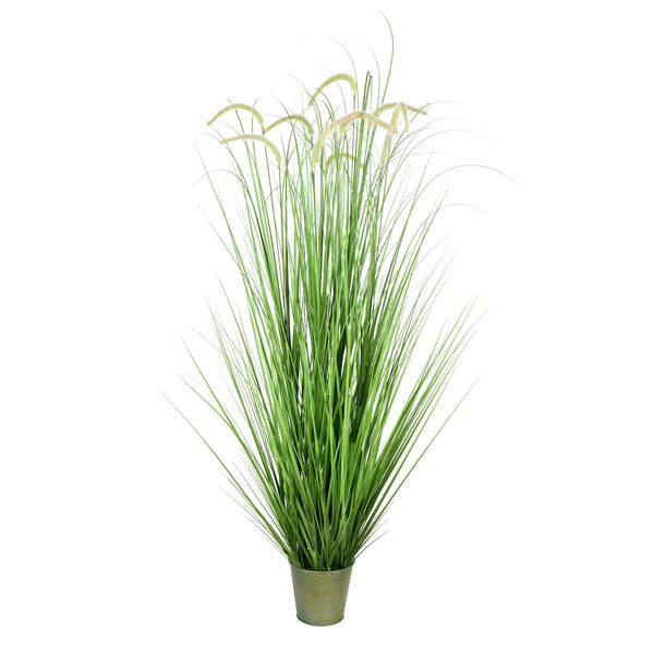 Green 60-Inch Artificial Cattail Grass with Iron Pot, image 1