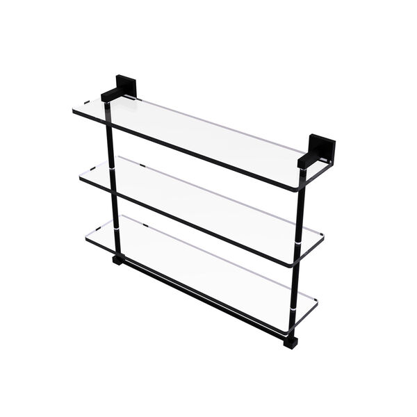 Montero Matte Black 22-Inch Triple Tiered Glass Shelf with Integrated Towel Bar, image 1