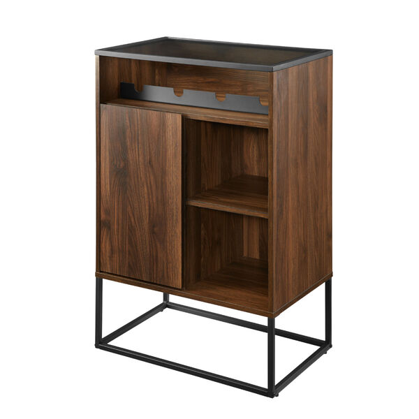 William Dark Walnut and Black Bar Cabinet with Glass Top, image 4