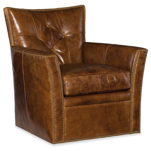 Conner Brown Leather Swivel Club Chair, image 1