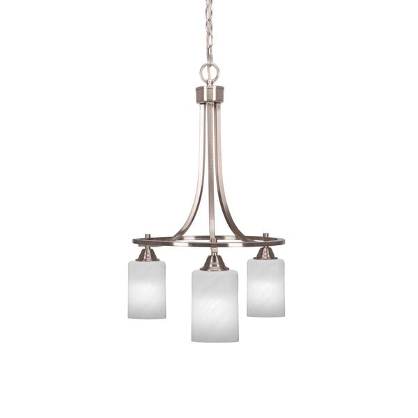 Paramount Brushed Nickel Three-Light Downlight Chandelier with White Cylinder Marble Glass, image 1