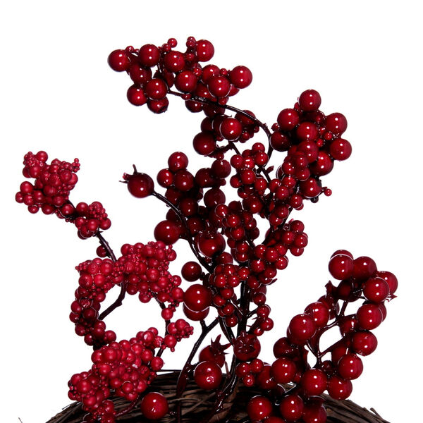 Red 24-Inch Artificial Outdoor Weather Resistant Unlit Berry Christmas Wreath, image 6