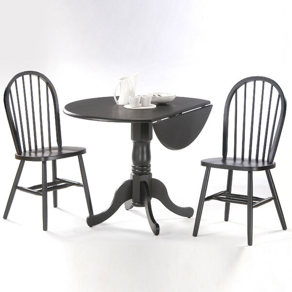 Dining Essentials Black 42 Inch Dual Drop Leaf Dining Table with Two Windsor Chairs, image 1
